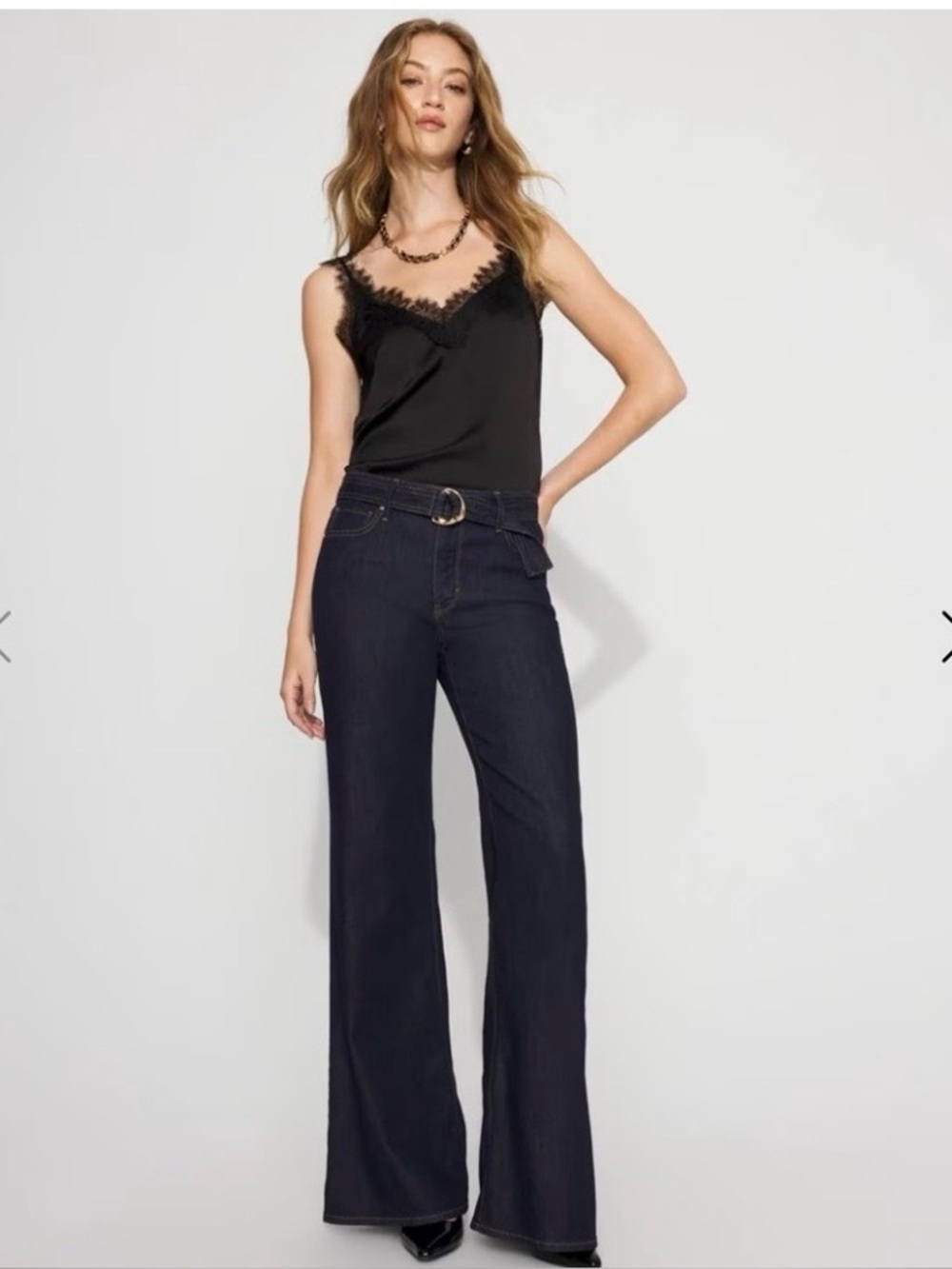 White House Black Market Dark Blue Wide-Leg Jeans with Belt